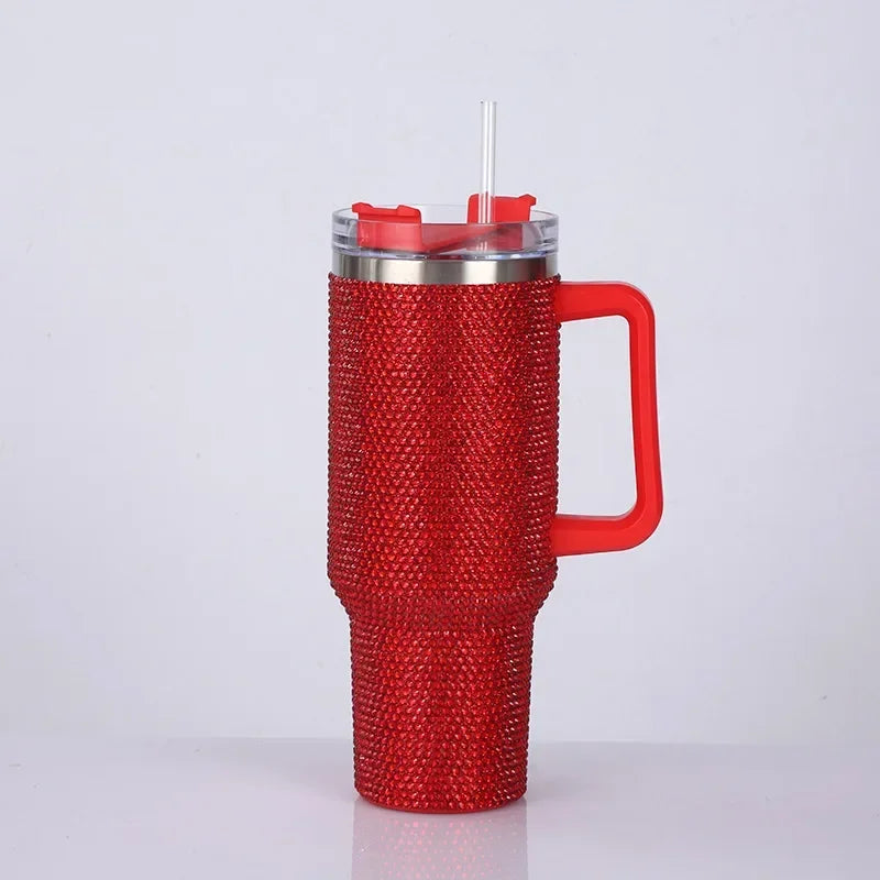 40oz Rhinestone Tumbler Women Shiny Diamond Stainless Steel Straw Cup Travel Car Thermoses Coffee Mug Water Bottle Drinkware