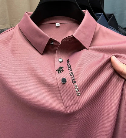 Brand high-end ice silk short sleeved men's POLO shirt 2024summer fashionable embroidery design top breathable and cool T-shirt