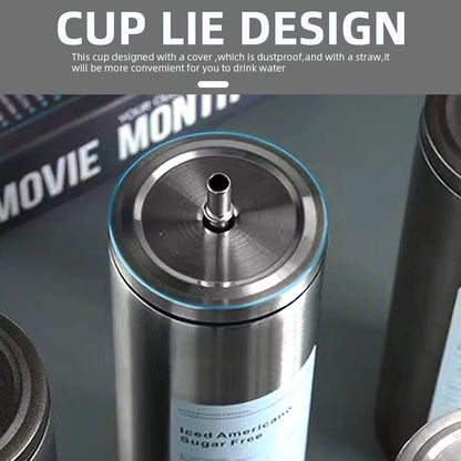 Coffee Cup Thermos 304 Stainless Steel Double -layer Cooler Straw Cup Portable Reusable Ins Ice American Coffee Mug Water Bottle