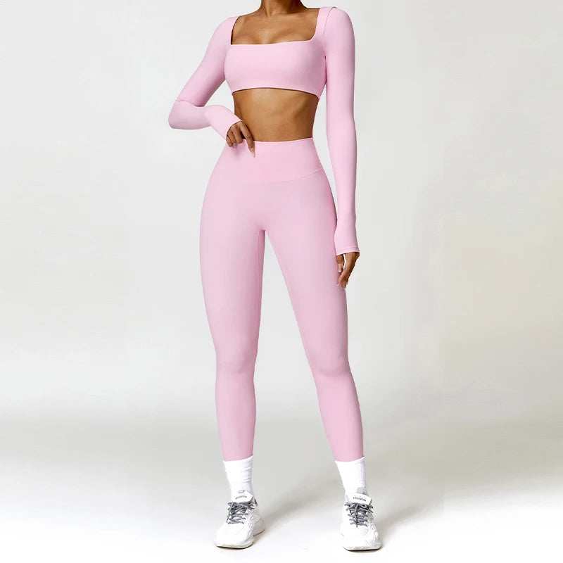 Ensemble de sport de yoga 2 pièces pour femmes, ensemble de gymnastique à séchage rapide, survêtement pour femmes, course à pied, entraînement, chemise de sport à manches longues, vêtements de yoga