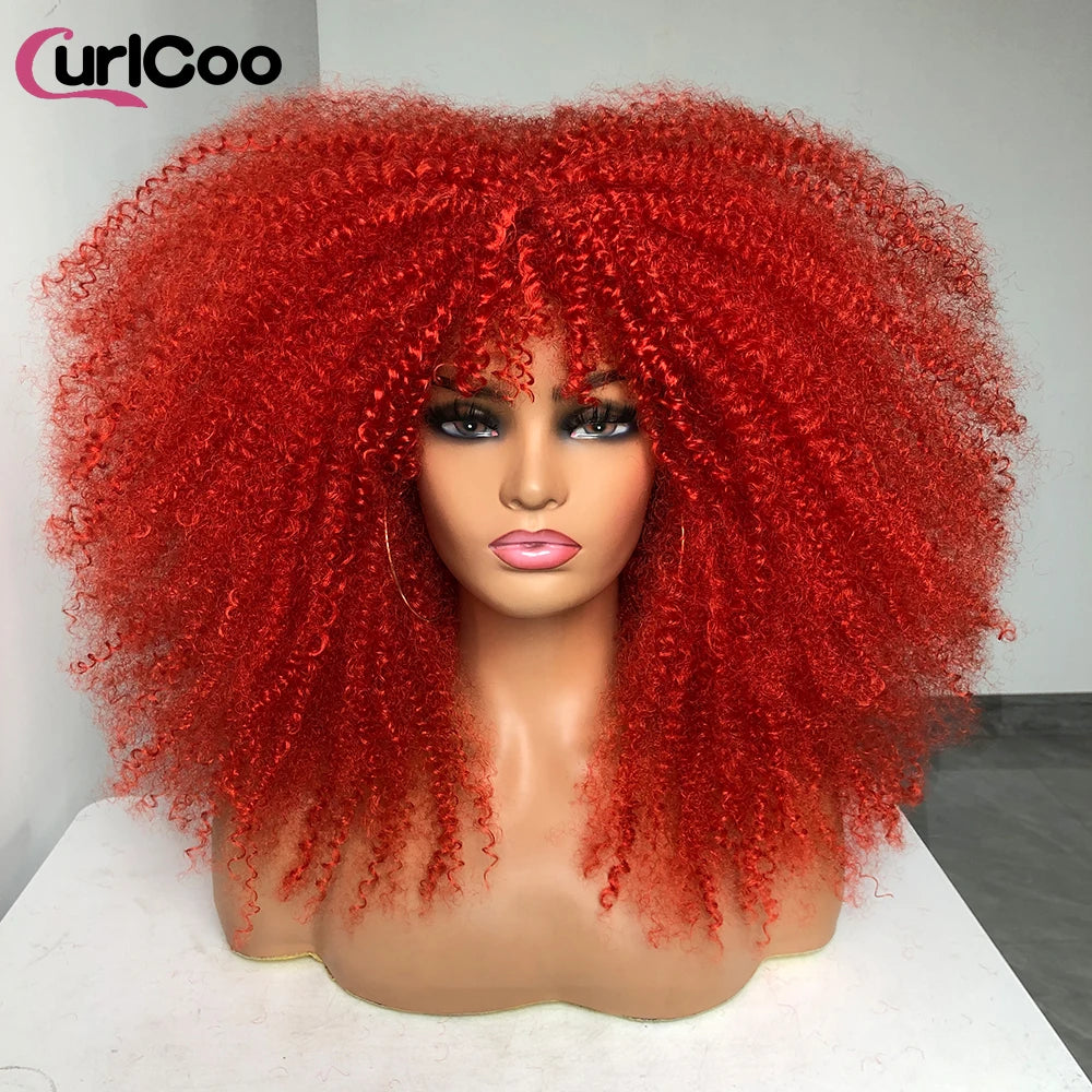 Curly Wig With Bangs Afro Curly Wigs for Black Women Synthetic Fiber Fluffy Long Curly Wig for Daily Party Cosplay