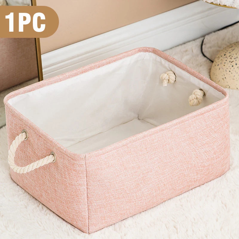 Cotton Linen Folding Strap handle kids toys organizer Clothes and sundries storage box Cabinet storage bag Laundry Basket