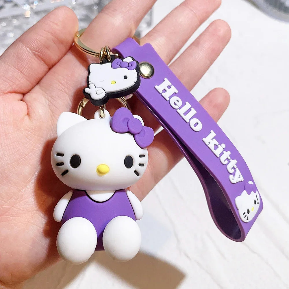 Hello Kitty Keychain Cartoon Doll Jewelry Sanrio Kawaii Kt Pvc Soft Rubber Car Keychain Role Playing Accessories Gift