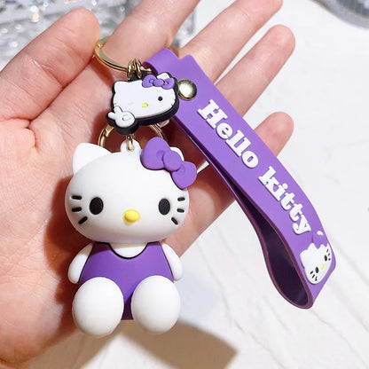 Hello Kitty Keychain Cartoon Doll Jewelry Sanrio Kawaii Kt Pvc Soft Rubber Car Keychain Role Playing Accessories Gift
