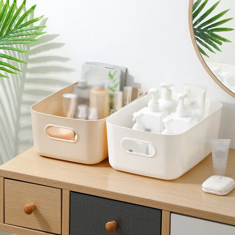 Desktop plastic cosmetic storage box Bathroom kitchen storage basket S-L Dormitory miscellaneous storage box 1 Pcs