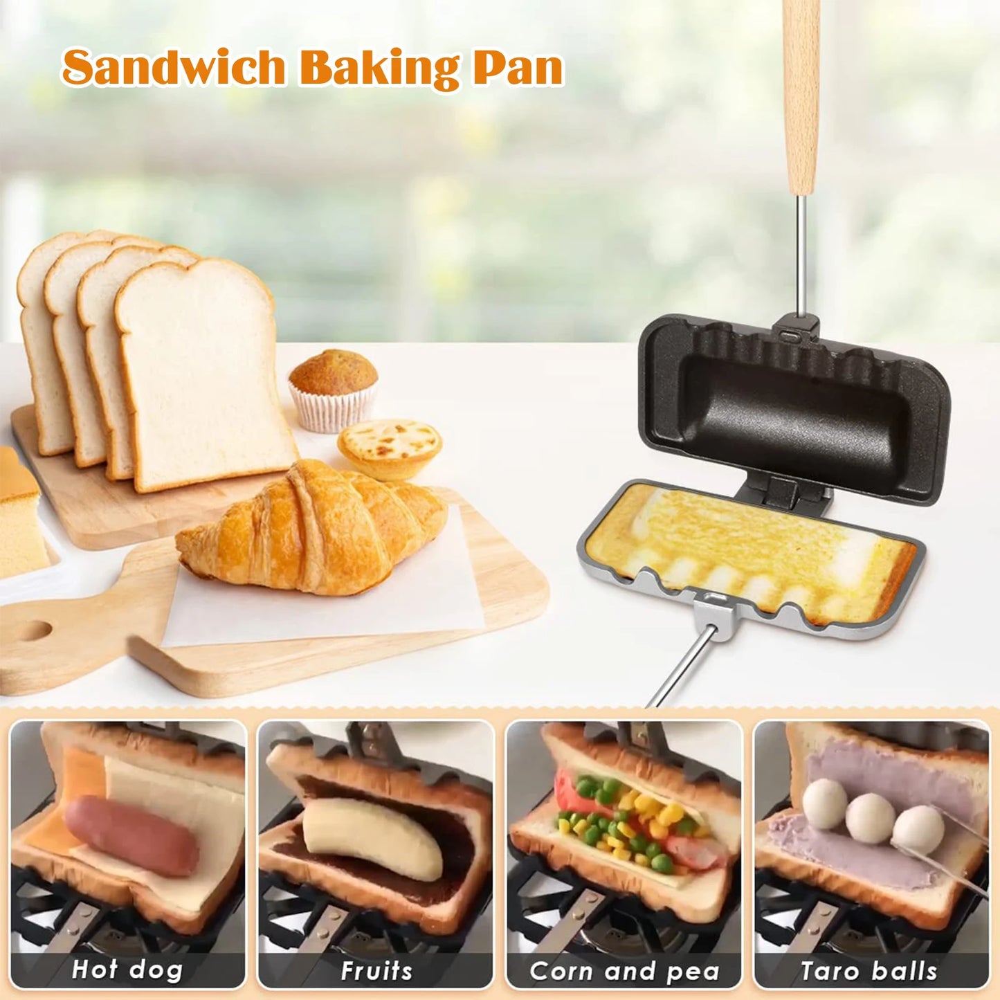 Breakfast Machine Sandwich Machine Non Stick Aluminum Alloy Hot Dog Toaster Bread Toast Waffle Pancake Baking Barbecue Oven Mold