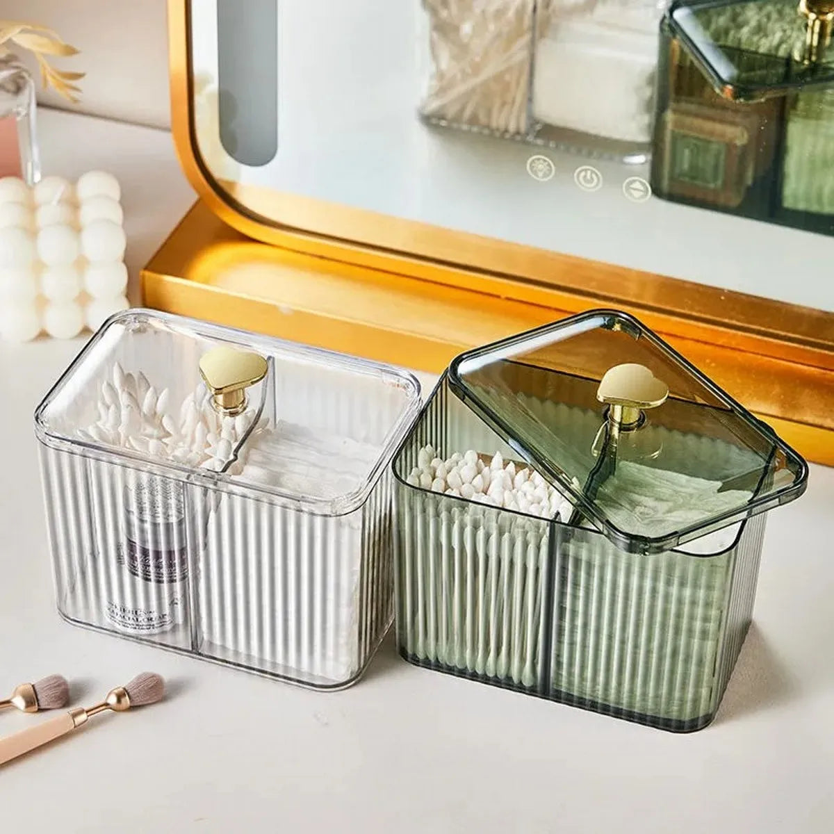 Qtip Holder Dispenser  Clear Bathroom Organizer Jar  Swab/Pad/Ball Holder Container Cosmetics Storage Boxes for Vanity