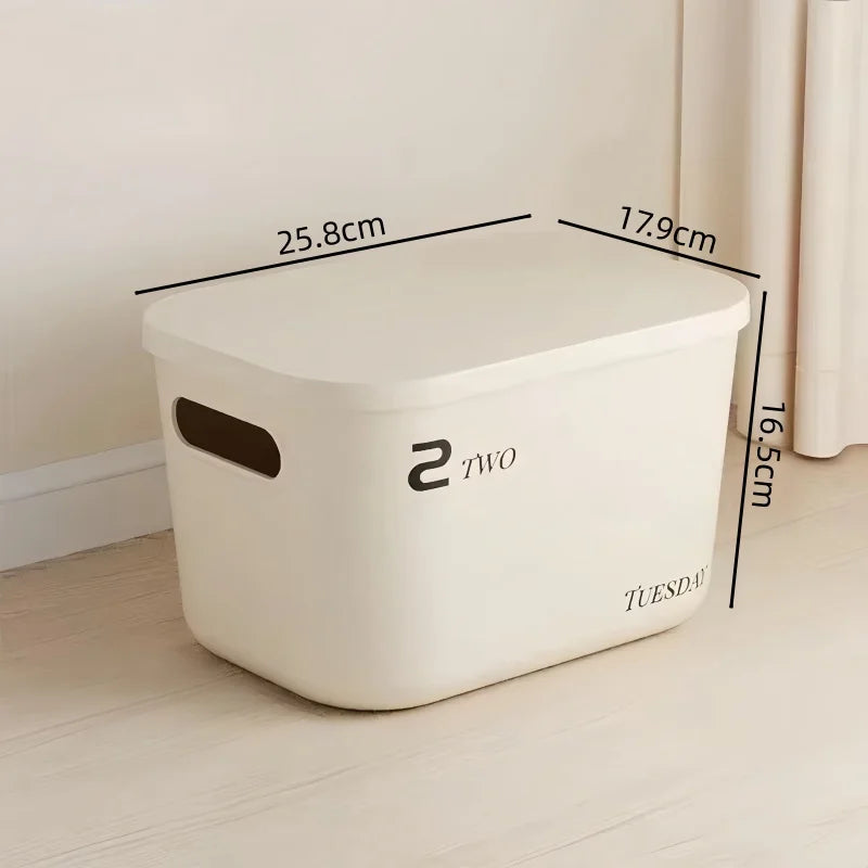 Stackable Storage Box with Lid Dustproof Cosmetics Clothing Grocery Organizer Bedroom Dormitory Storage Bin Toy Storage Basket