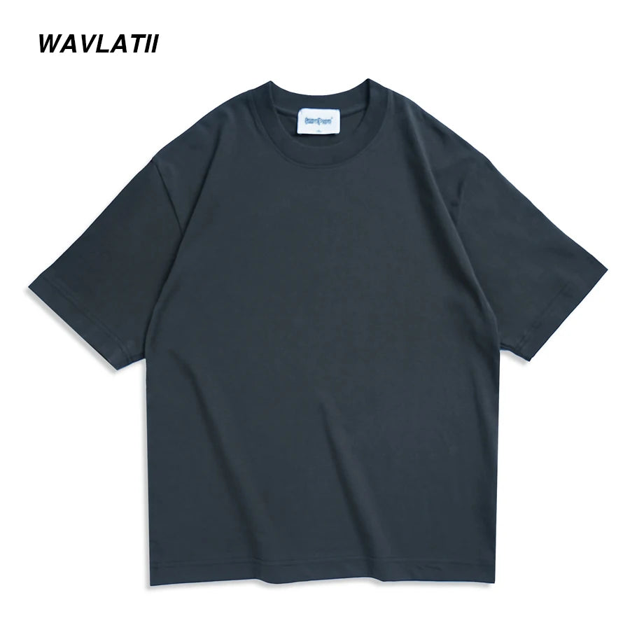 WAVLATII New Men Oversized T shirts Female 260 GSM Casual White Streetwear Tees Black Solid Basic Summer Tops for Young WMT2401