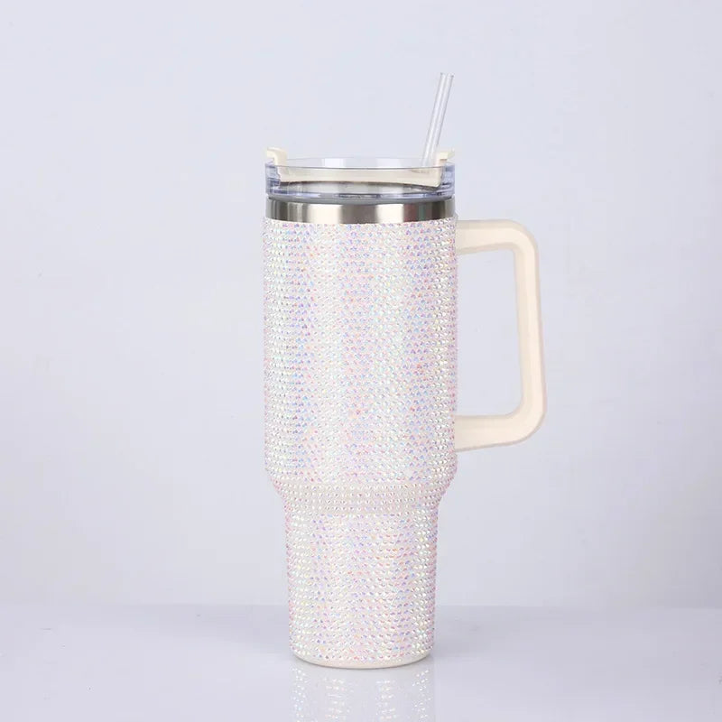 40oz Rhinestone Tumbler Women Shiny Diamond Stainless Steel Straw Cup Travel Car Thermoses Coffee Mug Water Bottle Drinkware