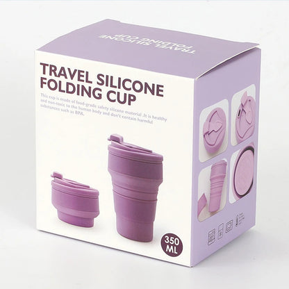 350ML Food-Grade Silicone Folding Cup, With Lid, Reusable Portable Coffee Cup, Hot Drink ,Suitable For Travel And Camping