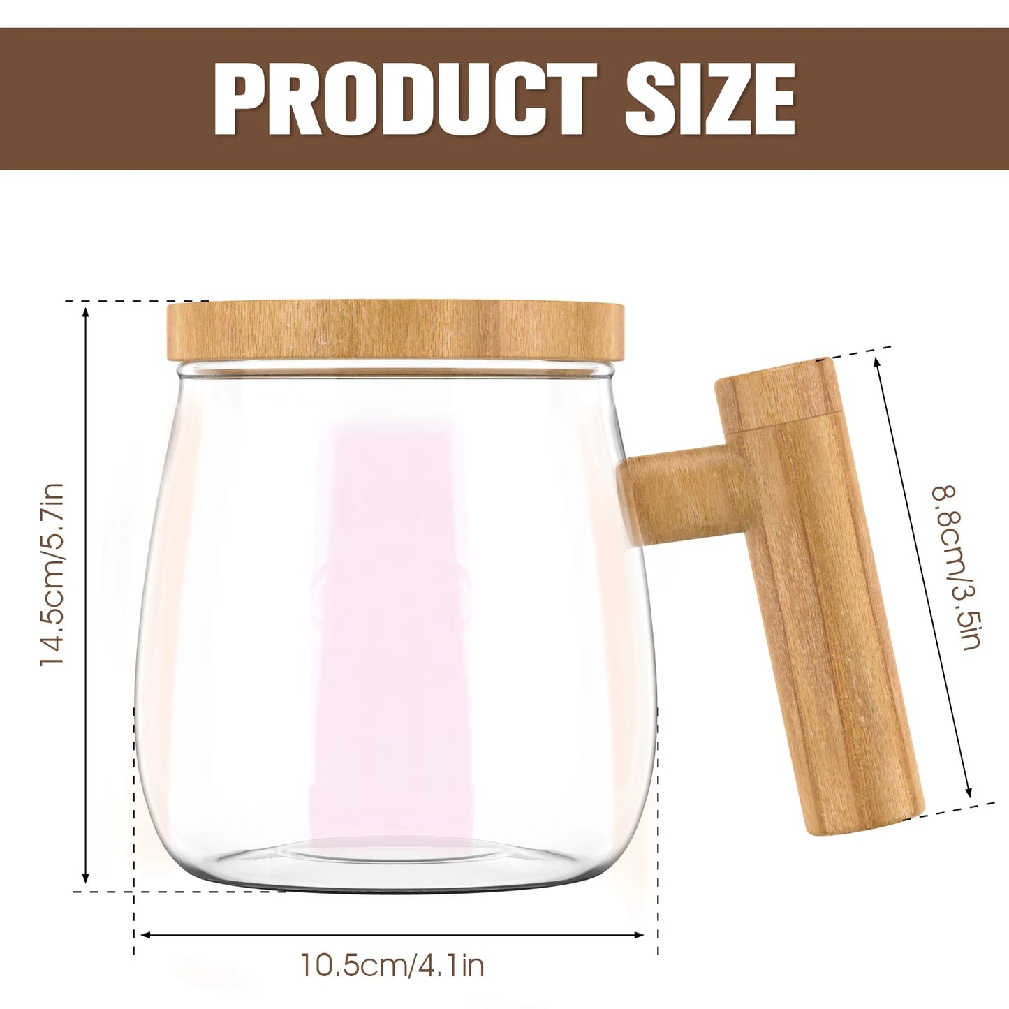 400ML Self Stirring Coffee Mug 7000rpm High Speed Self Mixing Glass Mug With Wooden Handle for Coffee Milk Protein Powder