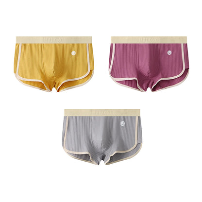 3PCS/Pack 100% Cotton Solid Striped Men's Boxer Sexy Breathable Mesh U Crotch Underwear High Elastic Widen Waistband Underpants