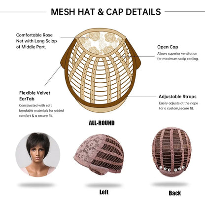Pelucas de corte pixie para mujer, cabello sintético corto negro en capas con flequillo esponjoso, estilo afro, resistente al calor diario. 