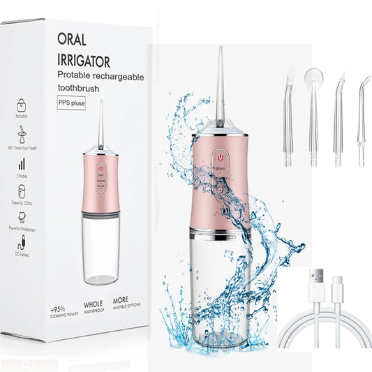USB Portable Oral Irrigator Water Flosser 200ML with 4 Nozzles
