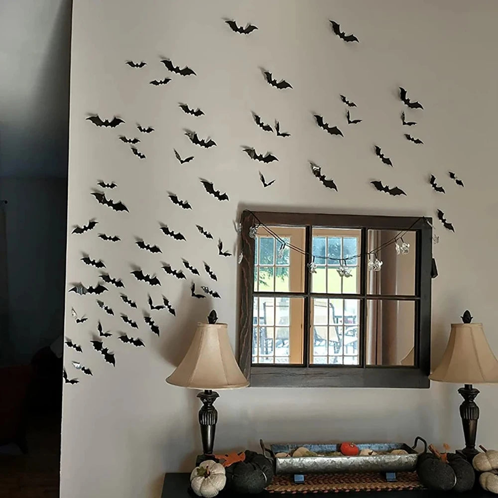 Halloween Bats Decoration,Black Pvc Bats On The Wall Decor,Halloween Bat Wall Stickers,Horror Front Porch Decor