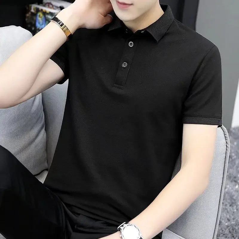 Hong Kong Trendy Brand Men's Summer Polo Shirt Short Sleeves Business Casual Lapel Top Grey Men's Wear White Casual Shirt