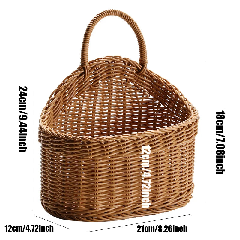 Wall Mounted Vegetable and Fruit Basket, Simulated Rattan Hanging Basket, Plastic Wall-mounted Hanging Basket, Home Decoration