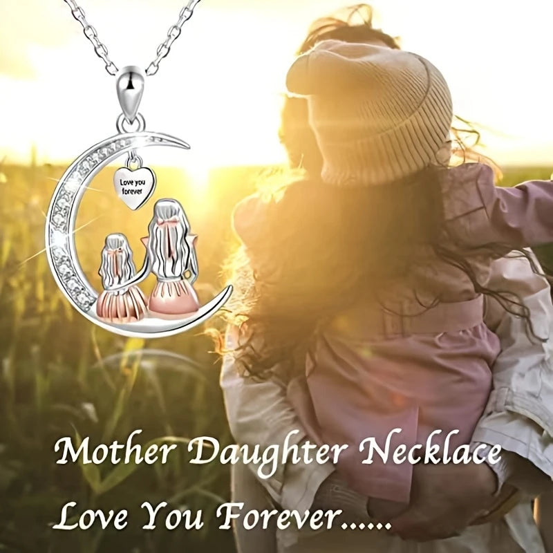 Collier avec pendentif lune maman fille