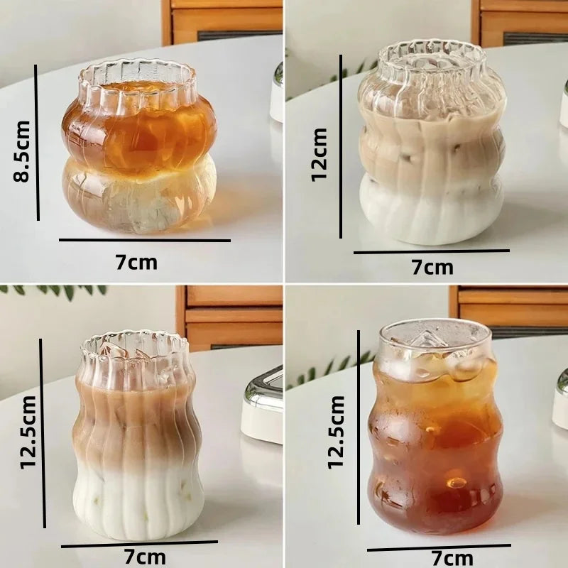 Ins Glass Cup Heat-resistant Tumbler Drinkware Transparent Tea Juice Milk Coffee Mug Home Water Glasses Stripe Mug 410/650/530ml