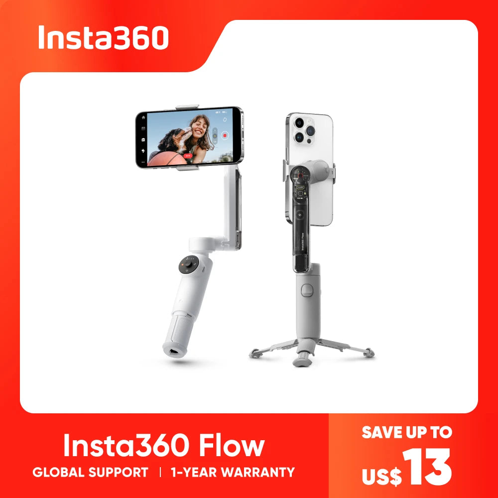 Insta360 Flow Gimbal - AI-Powered Smartphone Stabilizer, Auto Tracking Phone Gimbal, 3-Axis Stabilization, Build-in Tripod