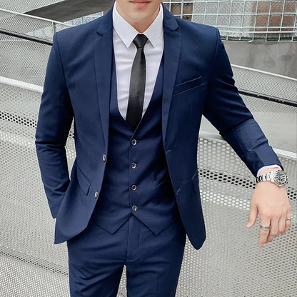 Suit (Blazer+ Vest + Pants) Men's Business Gentleman Fashion Slim Work Solid Color Plus Size Fair Dress Wedding Best Man Suit