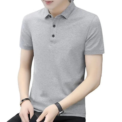 Hong Kong Trendy Brand Men's Summer Polo Shirt Short Sleeves Business Casual Lapel Top Grey Men's Wear White Casual Shirt