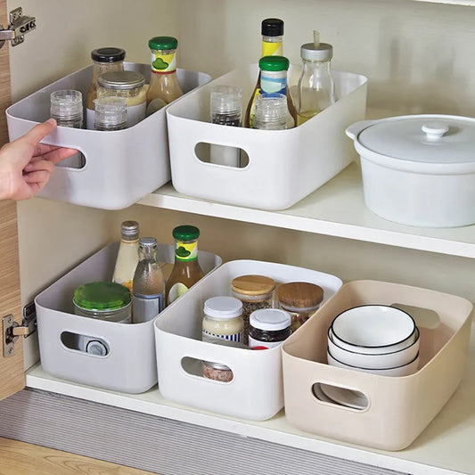 Desktop plastic cosmetic storage box Bathroom kitchen storage basket S-L Dormitory miscellaneous storage box 1 Pcs