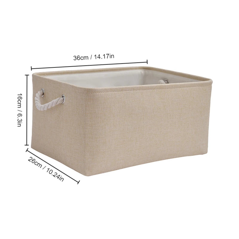 1Pc Beige/Grey Folding Storage Basket Linen Storage Fabric Wardrobe Office Bedroom Closet Toys Laundry Basket With Handle