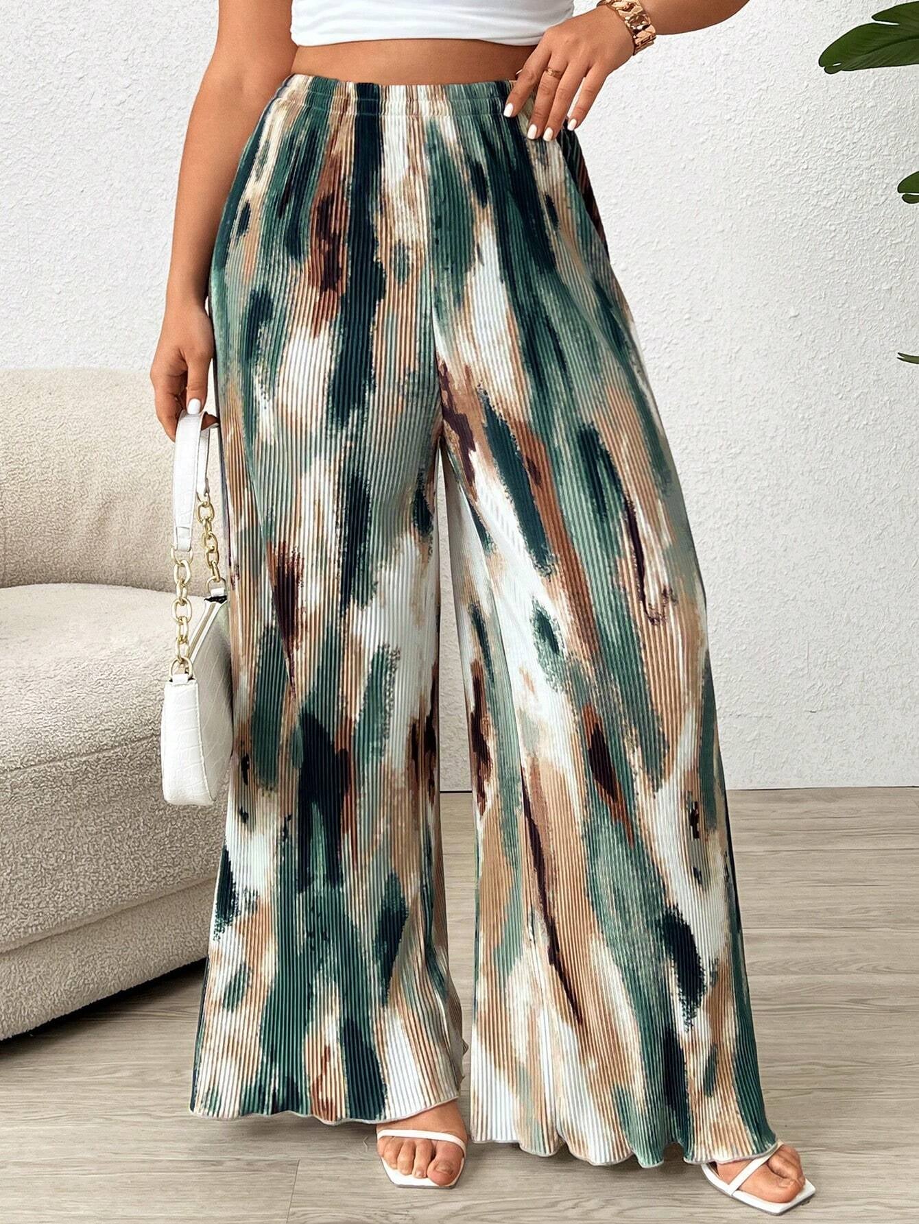 Paige plus Size Women's Tie Dye Pleated High Waist Wide Leg Loose Pants