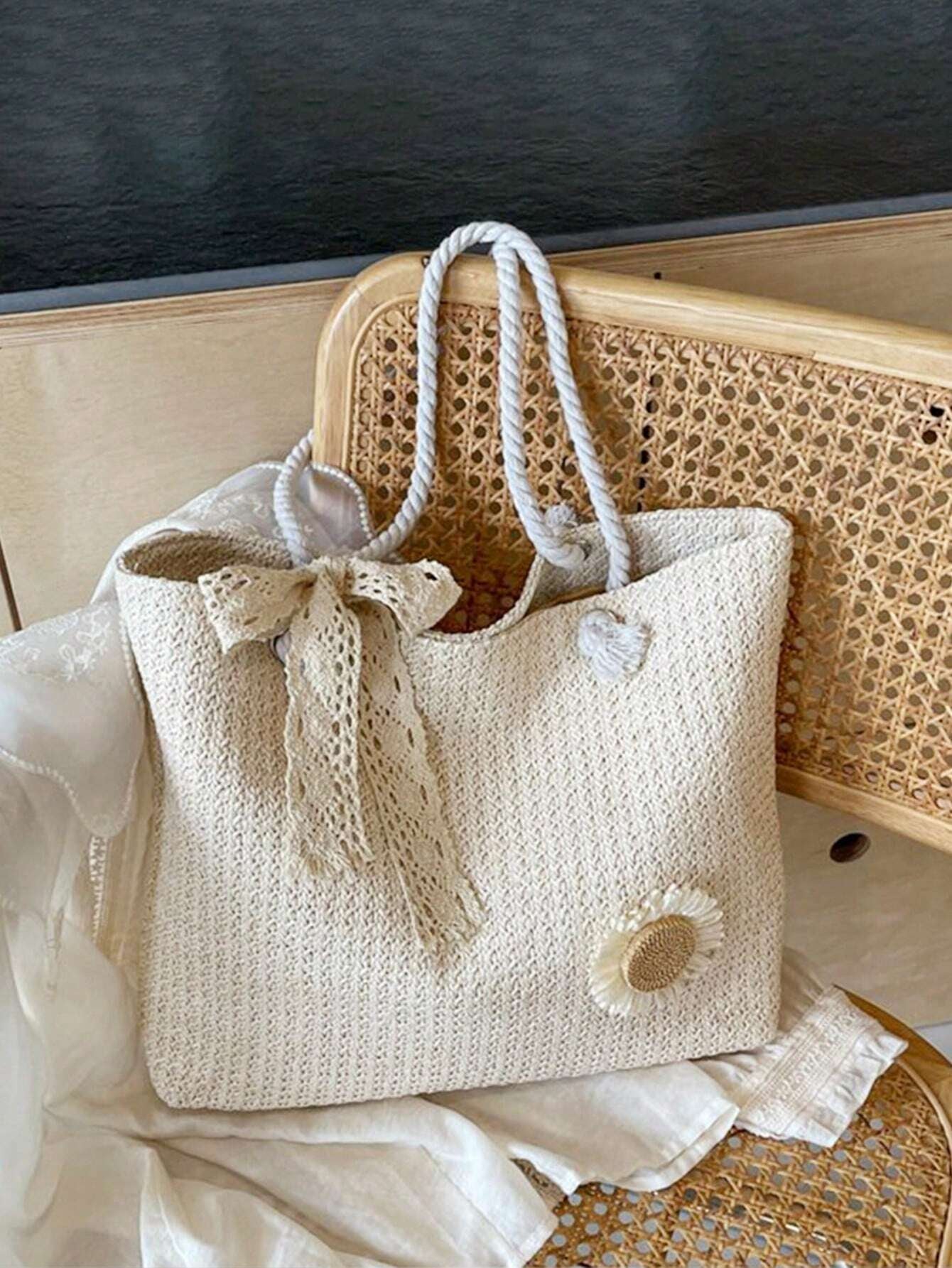 Summer Vibes Straw Tote Bag: Stylish, Lightweight, and Spacious for Travel, Beach, and Everyday Use