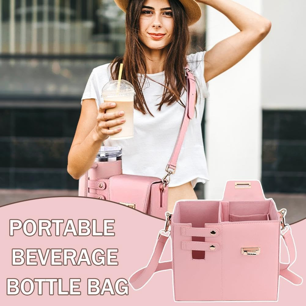 Outdoor Portable Crossbody Water Cup Storage Bag, Leather Crossbody Bag with Water Bottle Holder for Women