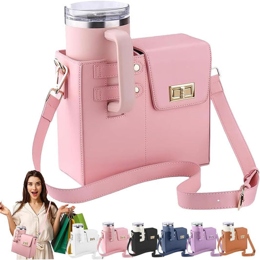 Outdoor Portable Crossbody Water Cup Storage Bag, Leather Crossbody Bag with Water Bottle Holder for Women