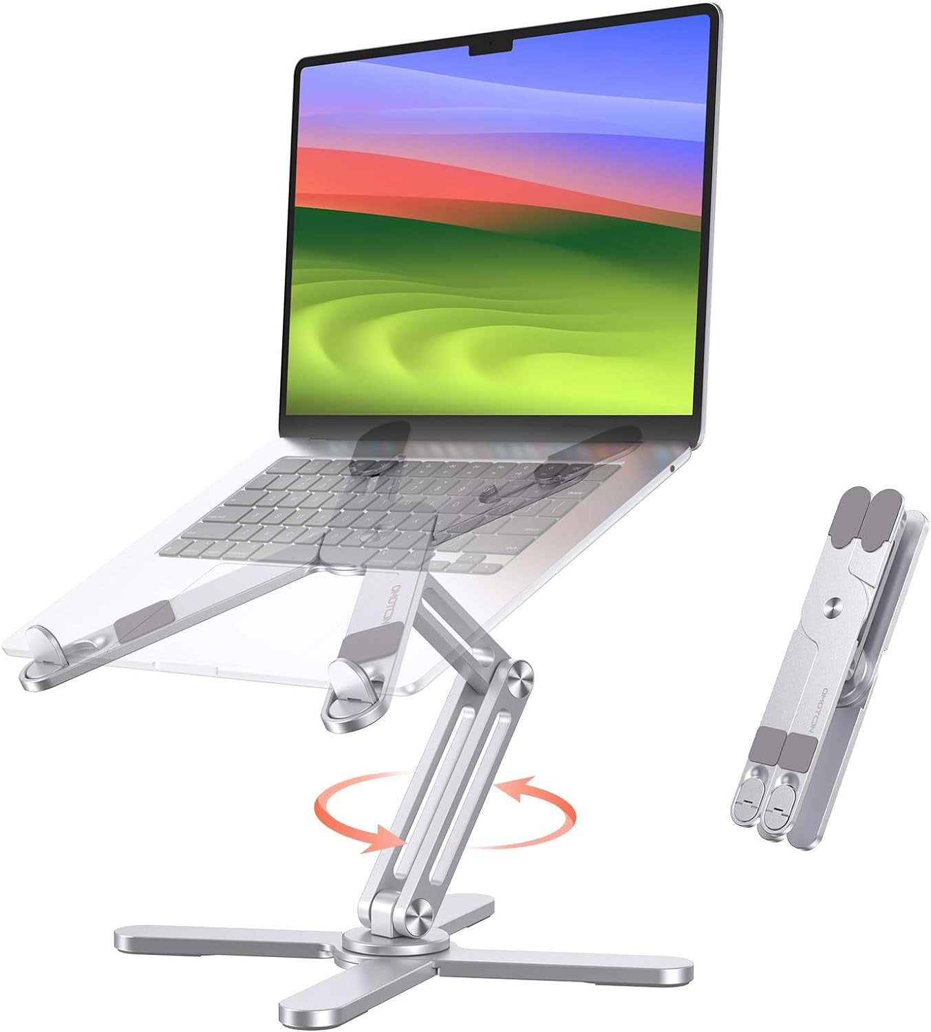 360 Rotating Laptop Stand Riser for Desk, Ergonomic Foldable Computer Stand Adjustable Height Angles for Collaborative Work, Easy Storage Fit Macbooks,All Laptops up to 16 Inches, Silver