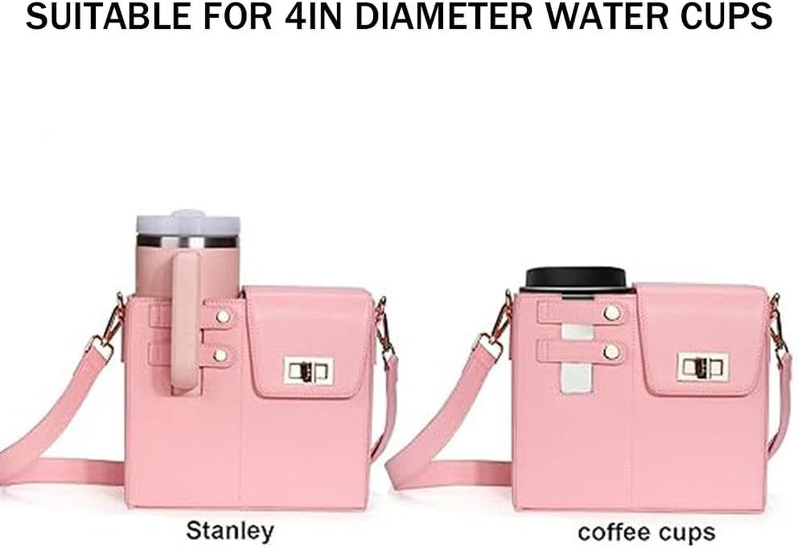 Outdoor Portable Crossbody Water Cup Storage Bag, Leather Crossbody Bag with Water Bottle Holder for Women