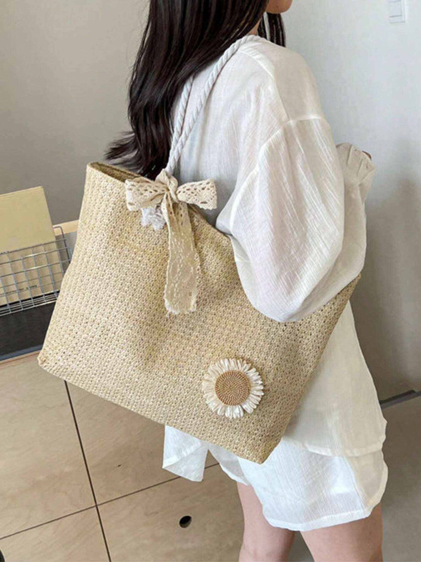 Summer Vibes Straw Tote Bag: Stylish, Lightweight, and Spacious for Travel, Beach, and Everyday Use