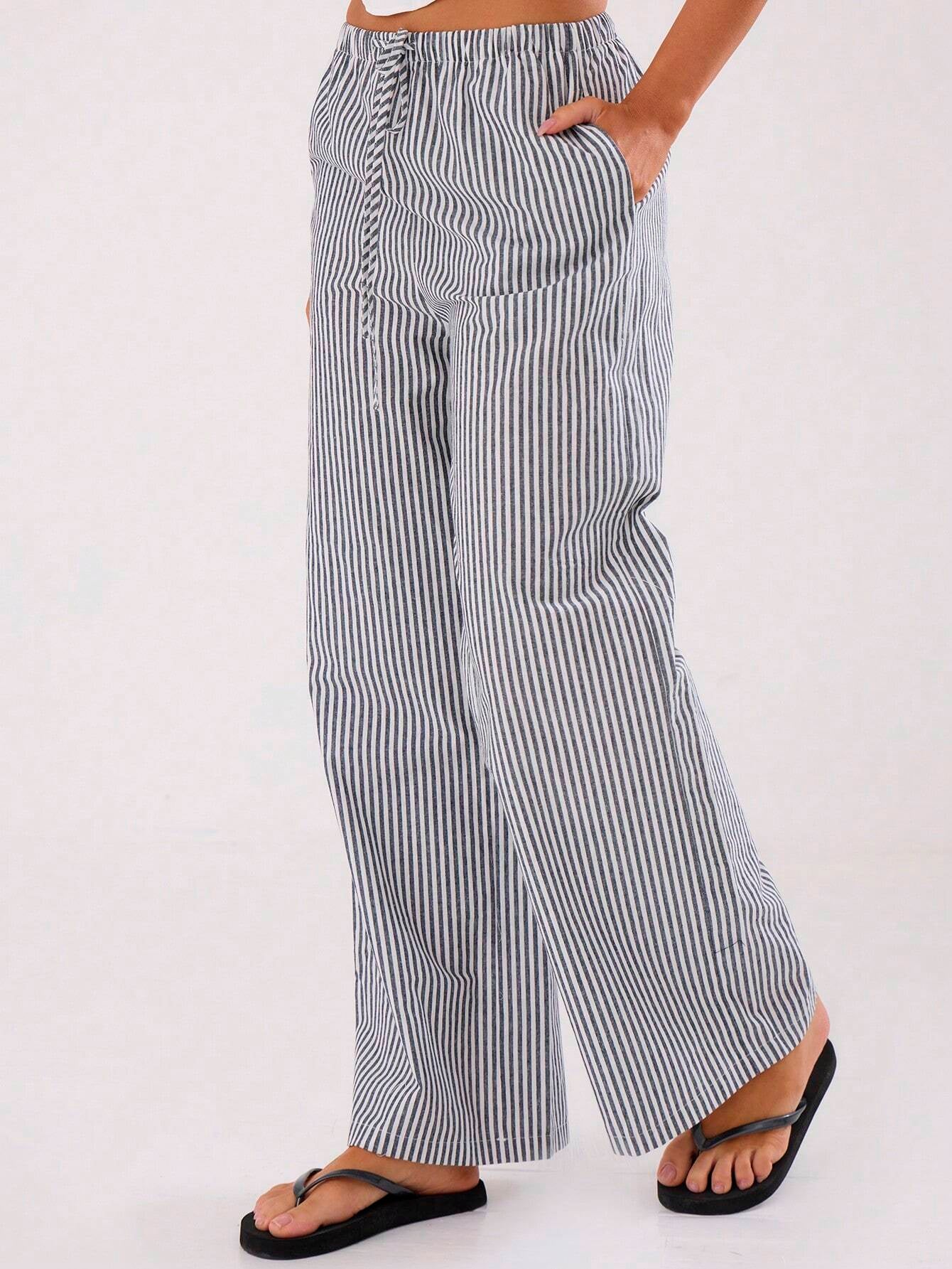 MUSERA Summer Textured Linen Feel Tie Waist Trouser