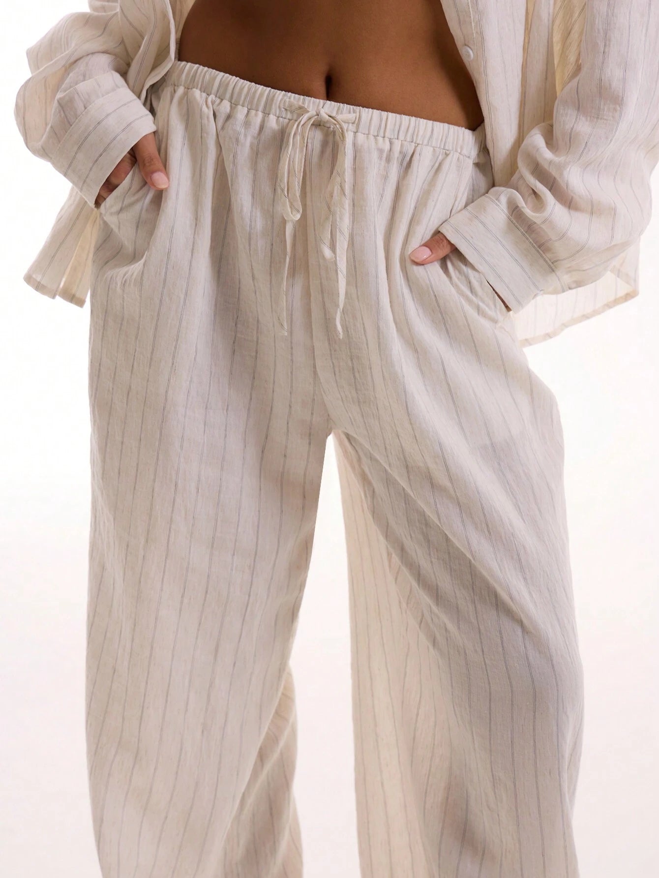 MUSERA Summer Textured Linen Feel Tie Waist Trouser