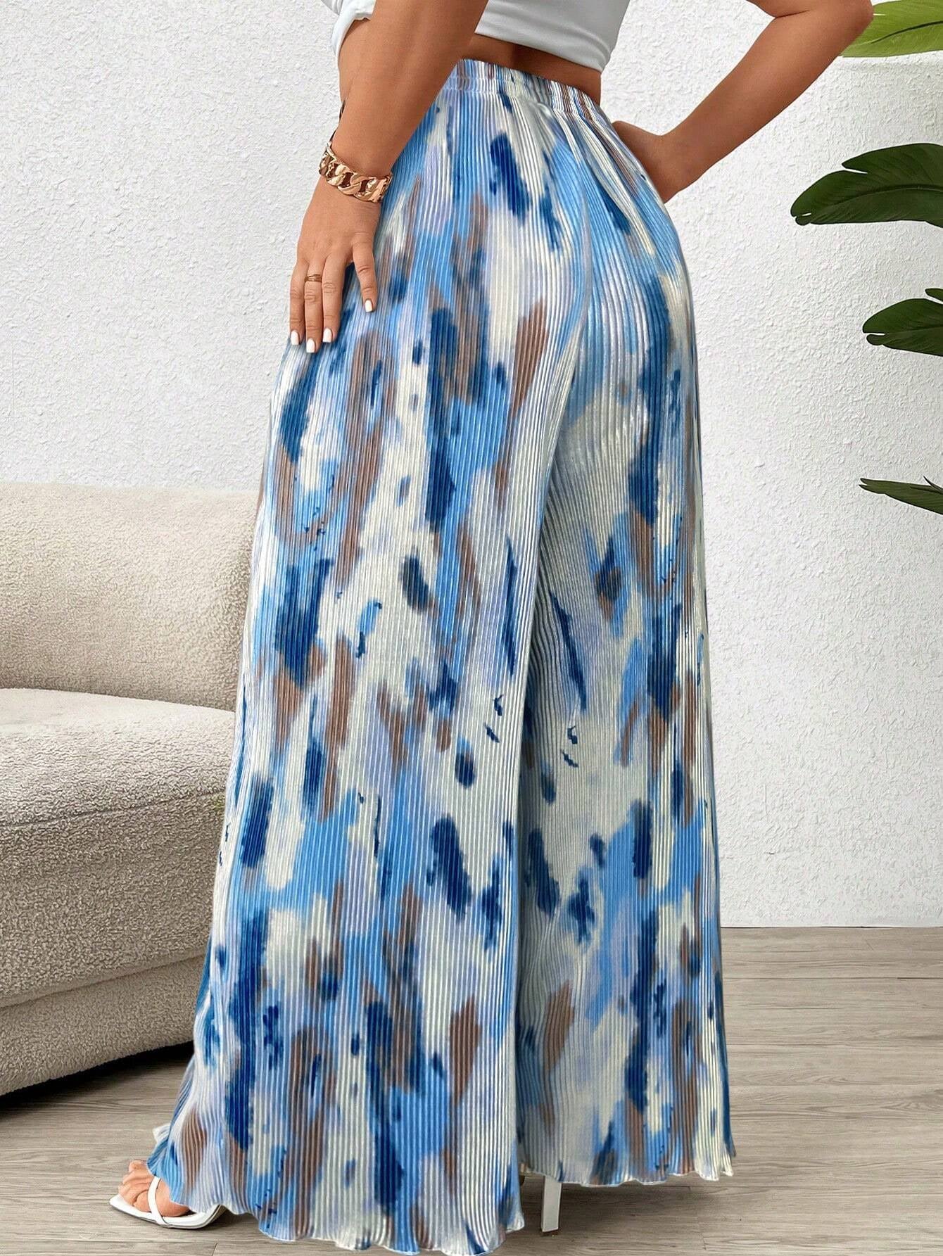 Paige plus Size Women's Tie Dye Pleated High Waist Wide Leg Loose Pants