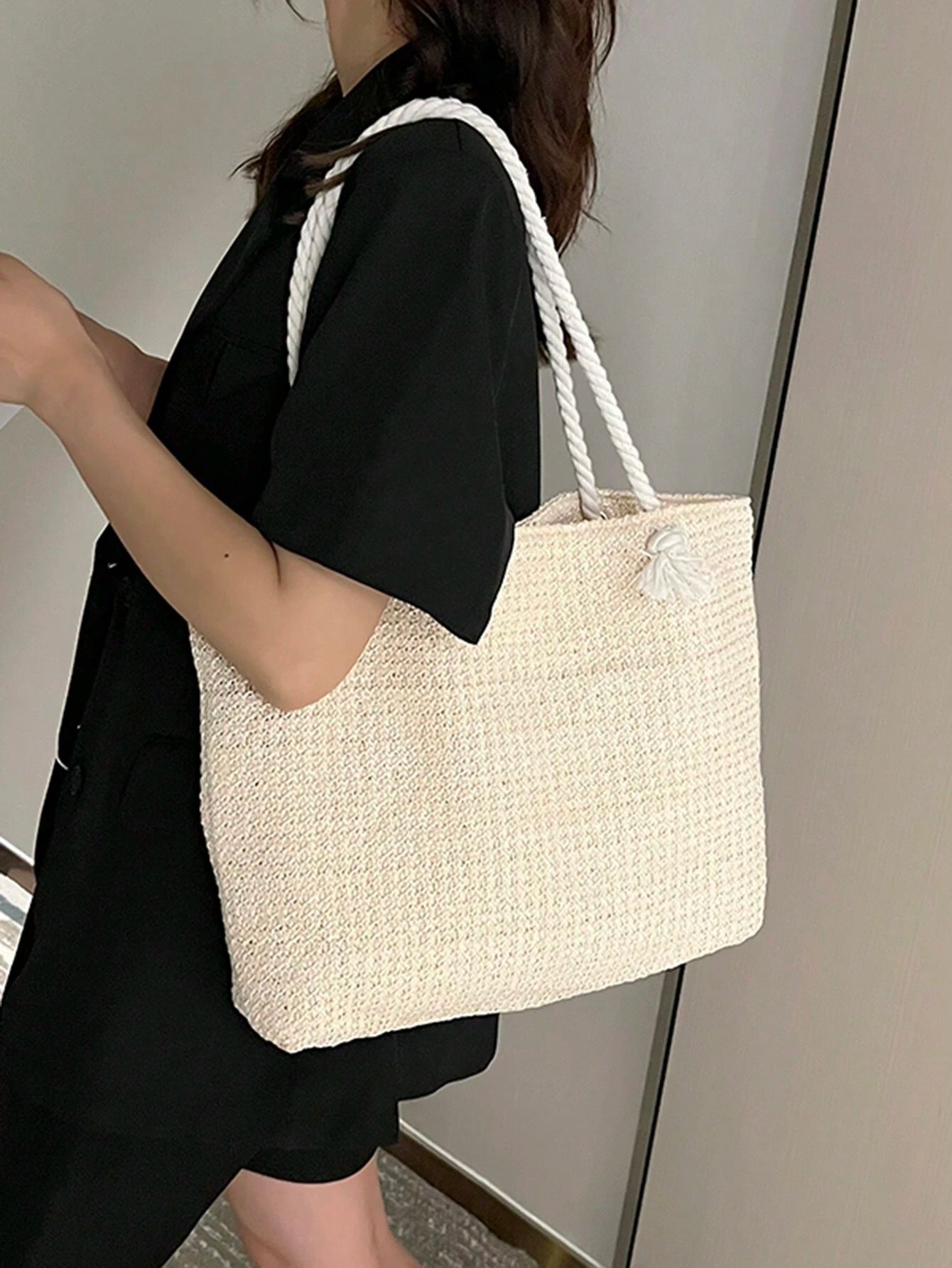 Summer Vibes Straw Tote Bag: Stylish, Lightweight, and Spacious for Travel, Beach, and Everyday Use