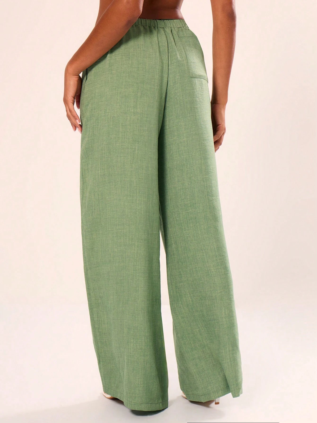 MUSERA Summer Textured Linen Feel Tie Waist Trouser