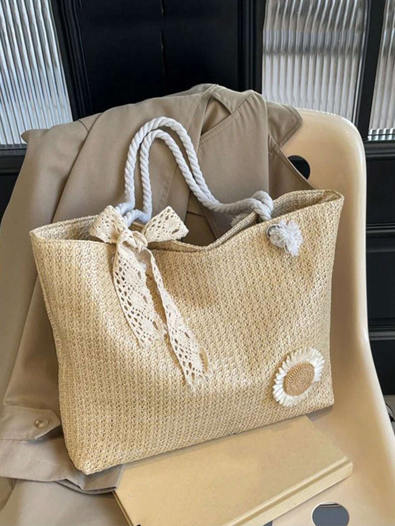 Summer Vibes Straw Tote Bag: Stylish, Lightweight, and Spacious for Travel, Beach, and Everyday Use