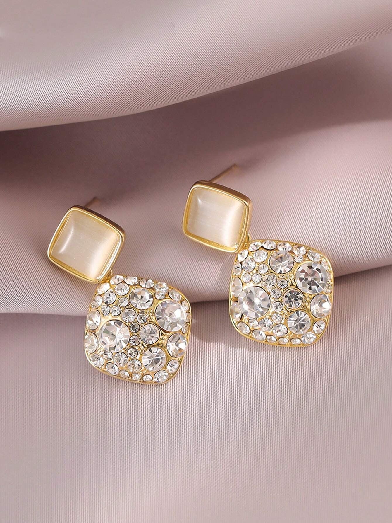 Rhinestone Geo Decor Earrings