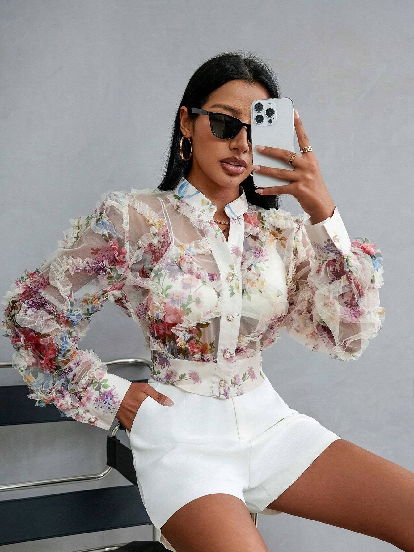 Privé Random Printed Long Sleeve Blouse