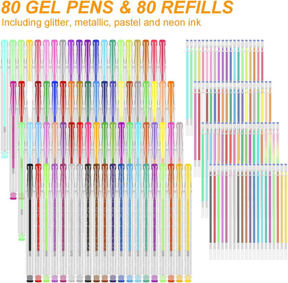 Lyuvie 160 Pack Glitter Gel Pens Set,80 Coloured Gel Pens with 80 Glitter & 1