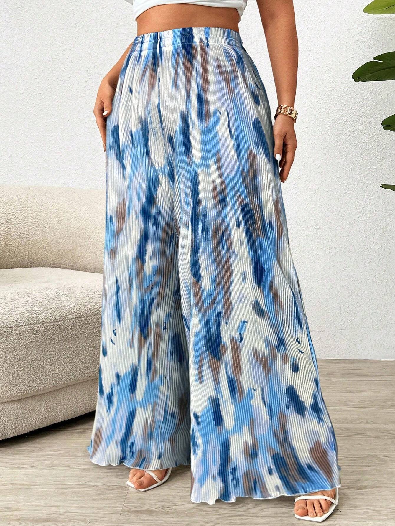 Paige plus Size Women's Tie Dye Pleated High Waist Wide Leg Loose Pants